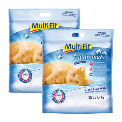 MultiFit Diamonds Litière silice non-agglomérante 2x15 l