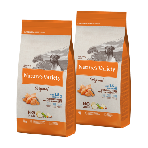 Nature's Variety Original No Grain Croquettes pour Chien Adulte Mini avec Saumon sans arretes 2x7 kg Nature's Variety Original No Grain Croquettes pour Chien Adulte Mini avec Saumon sans arretes 2x7 kg