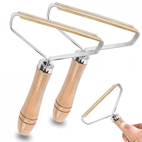 Portable Lint Remover,2 Pièces Brosse Manuel Anti Poil,Fuzz Rasoir Brosse avec Manche en Bois,pour Tapis,vêtements et Autres Tissus
