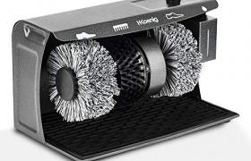 H.Koenig U600 Cireuse à chaussures électrique, Lustreuse, Polisseuse Pro avec distributeur de cire liquide et 2 brosses polisseuses poil souple et 1 brosse de nettoyage poil dur, repose pieds, 120W