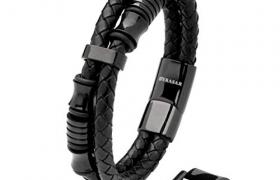 SERASAR 20cm Noir Homme Cuir Bracelet Acier Inoxydable Véritable Multi Tissé Réglable Les Hommes Chaîne Tressé Accessoire Jeune Garcon Bijou Jewelry Luxe Cadeaux Saint Valentin Argent Large Classic