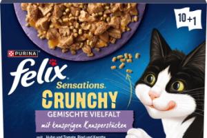 Felix Sensations Crunchy 10 x 85 g + 40 g de bouchées croustillantes Variété de saveurs aux légumes
