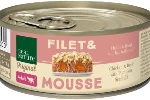 REAL NATURE Filet & Mousse Adult Poulet & bœuf à l'huile de pépins de courge 24x85 g