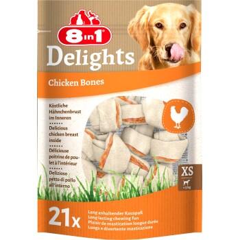 8in1 Delights Os à mâcher viande de poulet en sachet XS 21 pcs