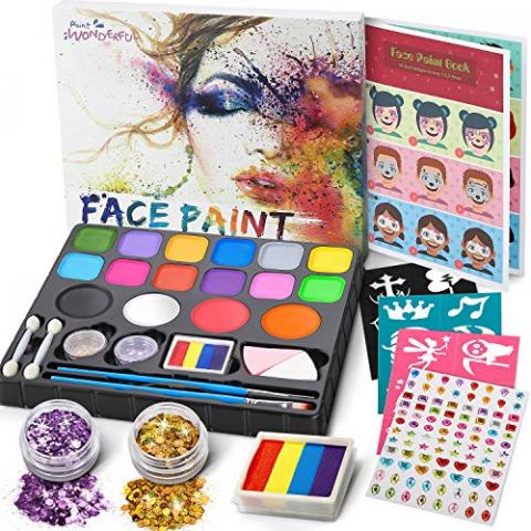 Jojoin Palette de Maquillage Enfants, 16 Couleurs Peinture de Visage, avec 1 Rainbow Cake + 94 Autocollant De Strass + Livret Tutoriel de Conception, Maquillage Fête De Noël Halloween Carnaval Jojoin Palette de Maquillage Enfants, 16 Couleurs Peinture de Visage, avec 1 Rainbow Cake + 94 Autocollant De Strass + Livret Tutoriel de Conception, Maquillage Fête De Noël Halloween Carnaval