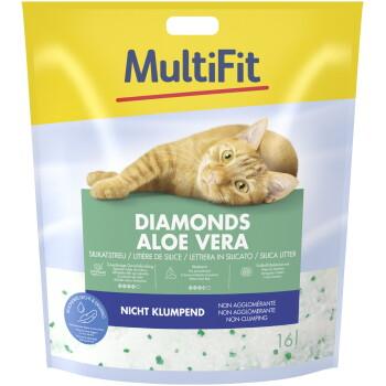 MultiFit Diamonds Litière en Silice Non Agglomérante pour Chat et Chaton à l'Aloe Vera 16 l
