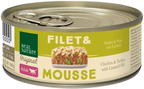 REAL NATURE Filet & Mousse Adult Poulet & dinde à l'huile de lin 12x85 g