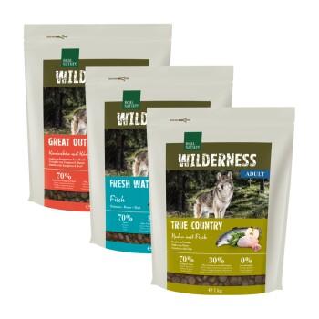 REAL NATURE Pack de dégustation WILDERNESS Adulte 3x1kg Pack 2, Poulet, poisson, kangourou