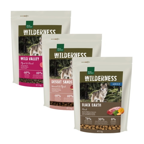 REAL NATURE Pack de dégustation WILDERNESS Adulte 3x1kg Pack 7, Desert Sand chameau et cheval