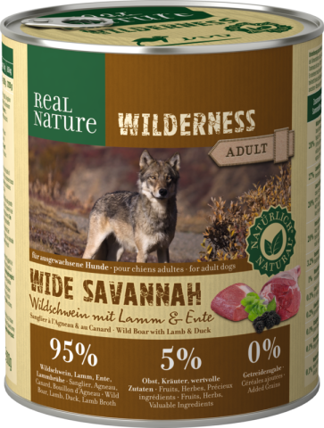 REAL NATURE WILDERNESS Adult Wide Savannah : sanglier, agneau et canard 24x800 g