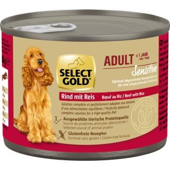 SELECT GOLD Sensitive Boîtes de Nourriture Humide Chien Adulte Bœuf au Riz 6x200 g