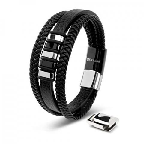 SERASAR Bracelet Cuir Homme Argent 23cm Bijoux Homme Acier Inoxydable Véritable Multi Tissé Réglable Les Hommes Chaîne Tressé Accessoire Jeune Garcon Luxe Cadeaux Saint Valentin Large Classic Men SERASAR Bracelet Cuir Homme Argent 23cm Bijoux Homme Acier Inoxydable Véritable Multi Tissé Réglable Les Hommes Chaîne Tressé Accessoire Jeune Garcon Luxe Cadeaux Saint Valentin Large Classic Men