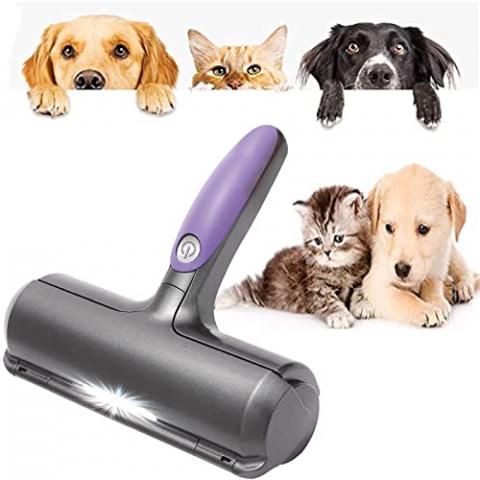 SoeHong Fur Daddy Deluxe - Épilateur vibrant avec lumière LED - Rouleau anti-peluches réutilisable pour enlever les poils de chat et de chien sans effort - Brosse auto-nettoyante