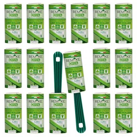 Today - Brosse Anti Poil Animaux - 16 Rouleaux + 2 Brosse, 24 Feuilles. Plastique 95% de Matériaux Recyclés. Rouleau Adhesif Vetement. Made in Italy by Remake